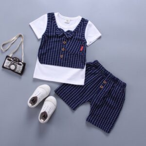 Boys Fashion Stitching T-Shirt Two-Piece Set