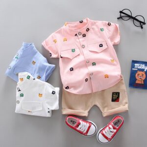 Boys Casual Printed Short-Sleeved Shirt Two-Piece Set