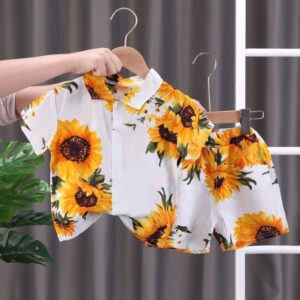 Boy Casual Sunflower Print Shirt Two-Piece Set