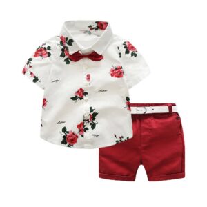 Boys Fashion Floral Print Shirt Two-Piece Set