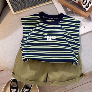 Boys Casual Stripe Print Tank Top And Shorts Two-Piece Set