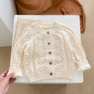 Kids Baby Girls Autumn Winter Casual Cute Solid Color Long Sleeve Cardigan Knitted Sweater
