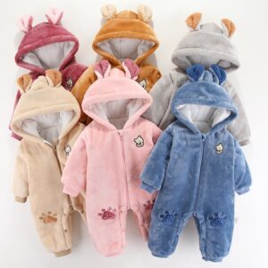 Kids Baby Boys Girls Spring Autumn Casual Cute Cartoon Bear Fleece Long Sleeve Romper