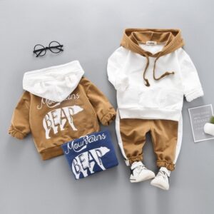 2 Pcs Casual Set Toddler Baby Boy Cartoon Bear Print Hoodies And Pants