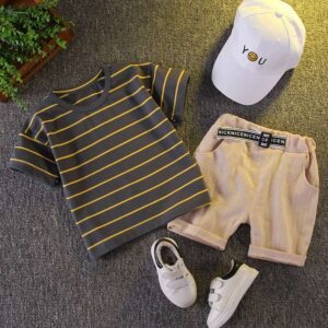 2pcs/set Boys Summer Stripe Short Sleeve Set