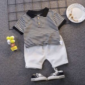 2pcs/set Boys Stripe Short Sleeve Polo Shirt Set