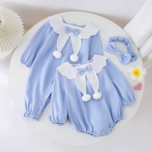 Kids Baby Boys Girls Casual Cute Bow Long Sleeve Romper