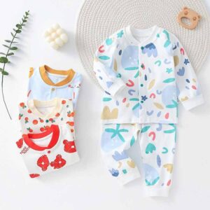 Kids Baby Boys Girls Casual Cute Cartoon Print Long Sleeve Top Trousers Set