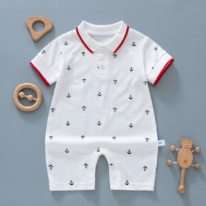 Kids Baby Boys Casual Cute Ship Anchor Print Short Sleeve Lapel POLO Romper