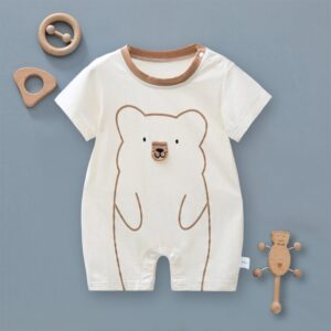 Kids Baby Boys Girls Casual Cute Cartoon Bear Print Short Sleeve Romper