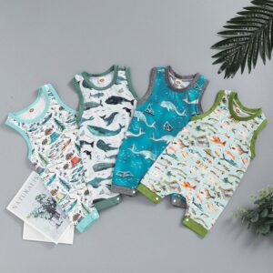 Kids Baby Boys Casual Cute Cartoon Fish Print Sleeveless Romper