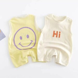 Kids Baby Boys Girls Casual Cute Smiley Letters Print Sleeveless Romper