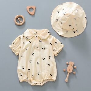 Kids Baby Boys Girls Casual Cute Tiny Flower Print Short Sleeve Lapel Romper