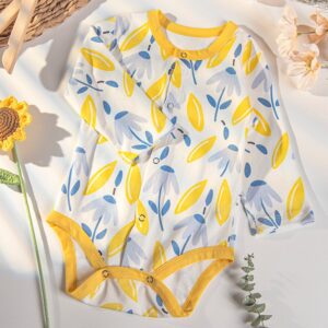 Kids Baby Boys Girls Casual Cute Cartoon Floral Print Long Sleeve Romper