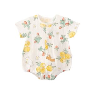 Kids Baby Boys Girls Casual Cute Tiny Flower Print Short Sleeve Romper