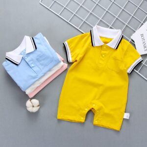 Kids Baby Boys Girls Casual Cute Solid Color Short Sleeve Lapel Romper