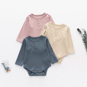 Kids Baby Boys Girls Casual Cute Solid Color Long Sleeve Romper