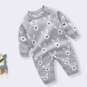 Kids Baby Boys Girls Casual Cute Cartoon Print Long Sleeve Knit Romper
