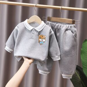 Baby Boys Casual Lapel Long Sleeve Sweatshirt And Sweatpants Set