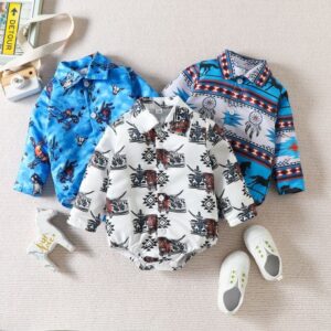 Toddlers Newborn Baby Boys Long-Sleeved Print Bodysuit