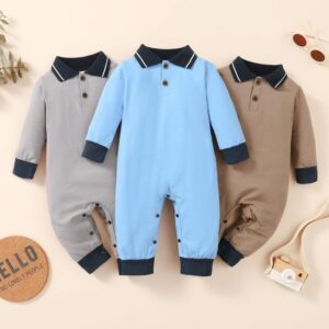 Toddlers Newborn Baby Boys Long-Sleeved Lapel Jumpsuit