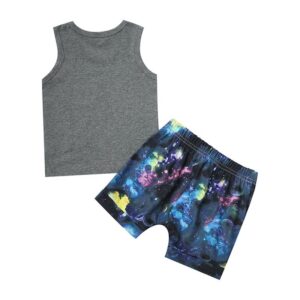 Kids Boys Basic Round Neck Short Sleeve Letter Pattern Vest And Elastic Star Pattern Casual Shorts Set