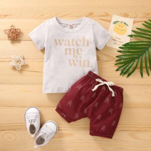 Toddlers Newborn Baby Fashion Boys Short Sleeve Letter Print T-Shirt And Shorts 2pcs Set