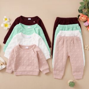 Toddlers Newborn Baby Fashion Boys Girls Solid Color Long Sleeve Top And Pants 2pcs Set