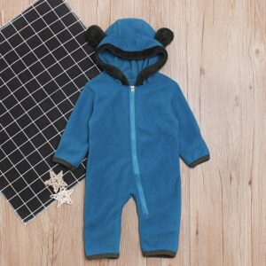 Kids Baby Girls Boys Autumn Winter Fashion Casual Cute Solid Color Velveteen Cartoon Bear Zipper Romper