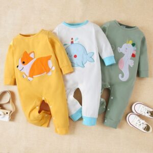 Baby Cute Cartoon Animal Round Neck Long-sleeved One-piece Jumpsuit