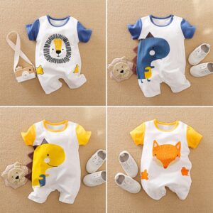 Baby Cute Cartoon Pattern Round Neck Short Sleeve Romper