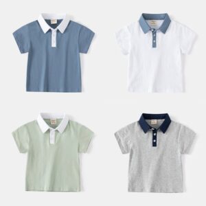 Children Kids Baby Fashion Boys Short Sleeve Contrast Color Lapel Casual Basic T-Shirt
