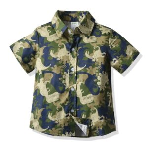 Children Kids Toddlers Fashion Boys Dinosaur Print Short Sleeve Shirt