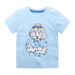 Children Kids Baby Fashion Boys Short Sleeve Round Neck Cartoon Animals Dinosaur Print T-Shirt