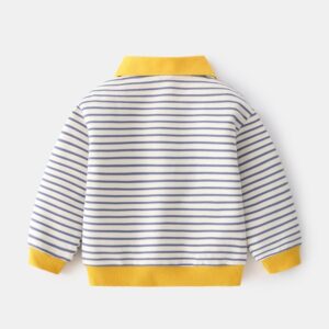 Boys Casual Striped Lapel Color Blocking Knit Sweatshirt