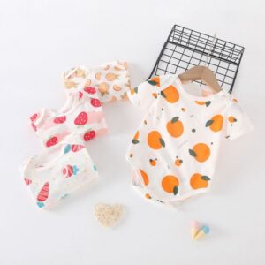 Kids Baby Boys Girls Summer Casual Cute Cartoon Print Short Sleeve Romper