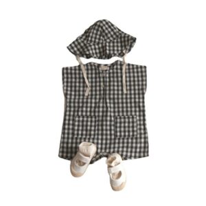 Kids Baby Boys Girls Summer Cute Solid Color Playd Print Short Sleeve Romper