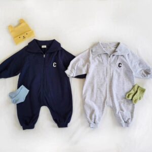 Kids Baby Boys Girls Casual Cute Letters Long Sleeve Lapel Romper