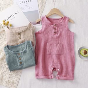 Kids Baby Boys Girls Casual Cute Solid Color Sleeveless Romper