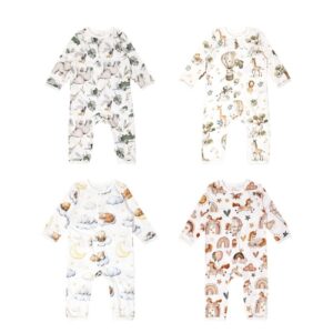 Kids Baby Boys Girls Cute Cartoon Print Long Sleeve Round Neck Romper