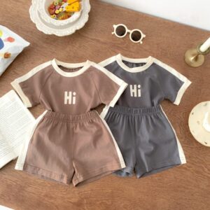 Kids Baby Boys Girls Casual Cute Letter Short Sleeve Round Neck T-Shirt Shorts Set