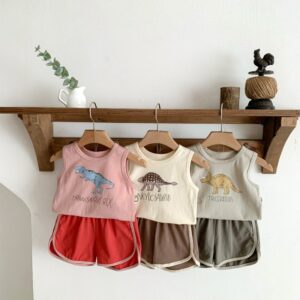 Kids Baby Boys Girls Casual Cute Cartoon Tank Top Shorts Set