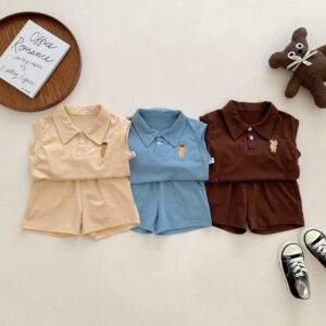 Kids Baby Boys Casual Cute Cartoon Sleeveless Lapel Shirt Shorts Set