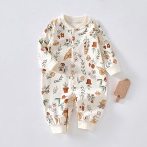 Kids Baby Boys Girls Cute Cartoon Print Long Sleeve Round Neck Romper