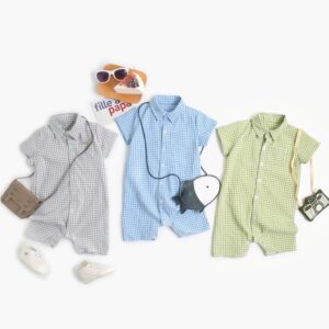 Toddlers Newborn Baby Fashion Boys Short Sleeve Plaid Print Lapel Romper