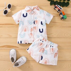 Toddler Newborn Baby Infant Boys Rainbow Leaf Print Shirt And Shorts 2pcs Set
