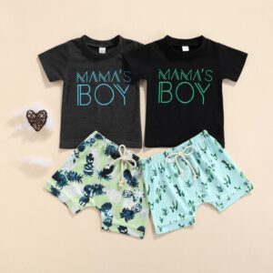Baby Boys Casual Round Neck Short Sleeve Letter Pattern T-Shirt And Elastic Shorts Set