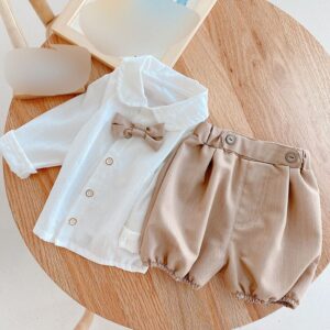 Baby Boys Casual Lapel Long Sleeve Single-breasted Shirt And Shorts Set