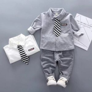 Baby Boys Casual Lapel Long Sleeve Single-breasted Top And Elastic Plaid Pants Set