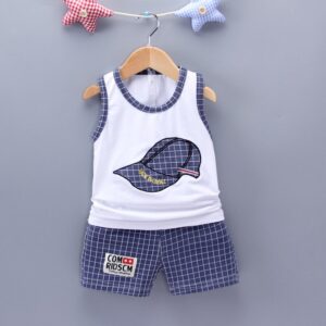 Boys Casual Round Neck Plaid Vest And Shorts Set